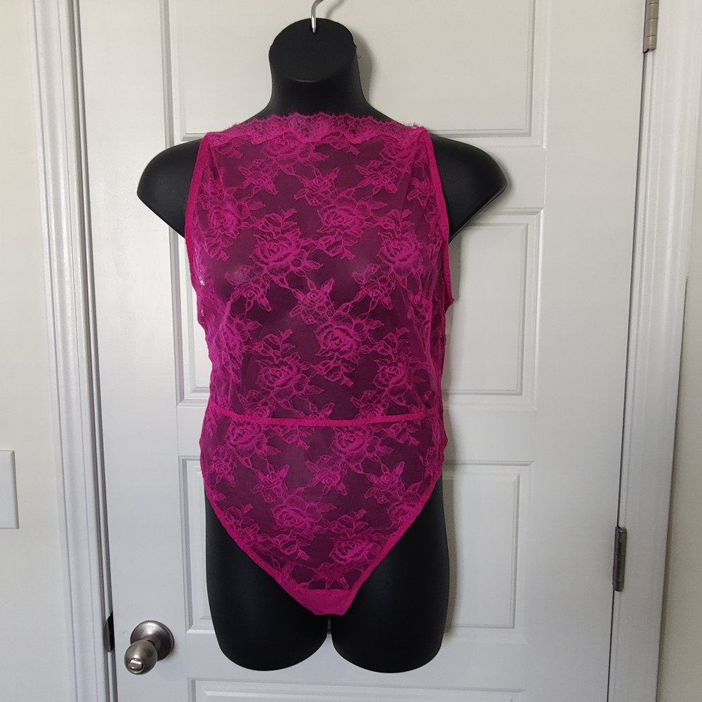 VICTORIA'S SECRET SEXY HIGH NECK LACE ROSE TEDDY LINGERIE BODYSUIT XXL